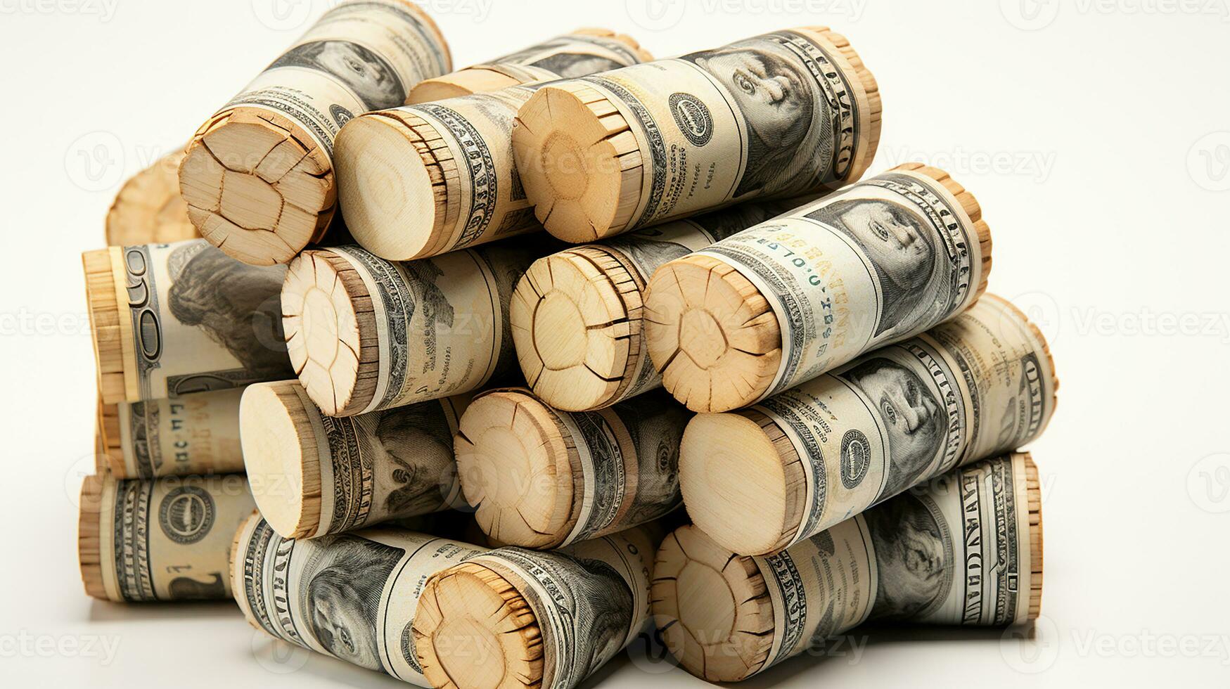 AI Generated, Stack of dollars on the table, concept background photo