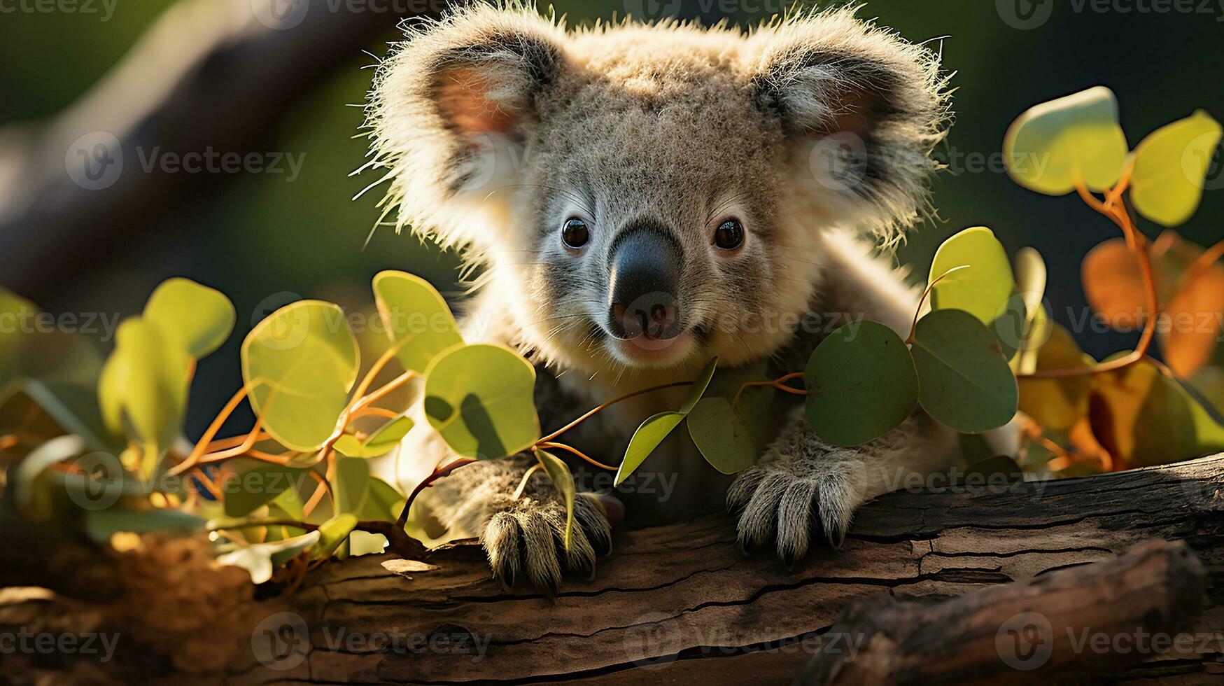 Koala in tree closeup, AI Generated photo