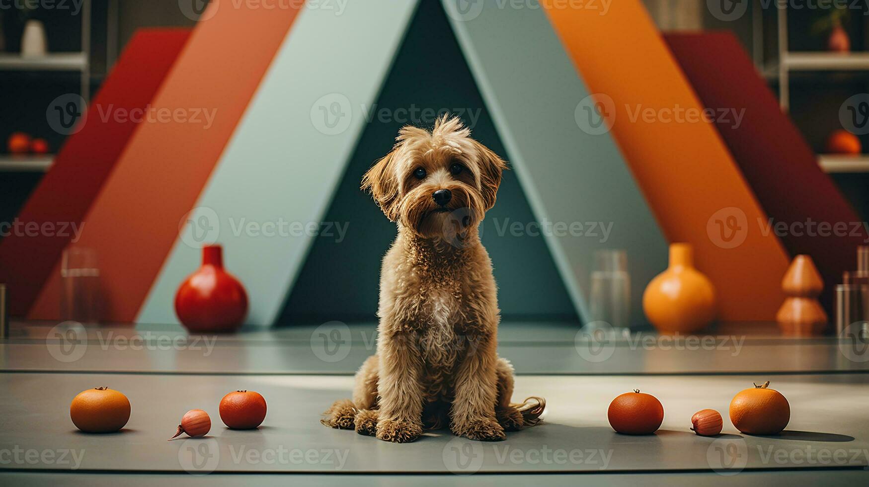 Dog in the minimalist and luxury home inside, AI Generated photo