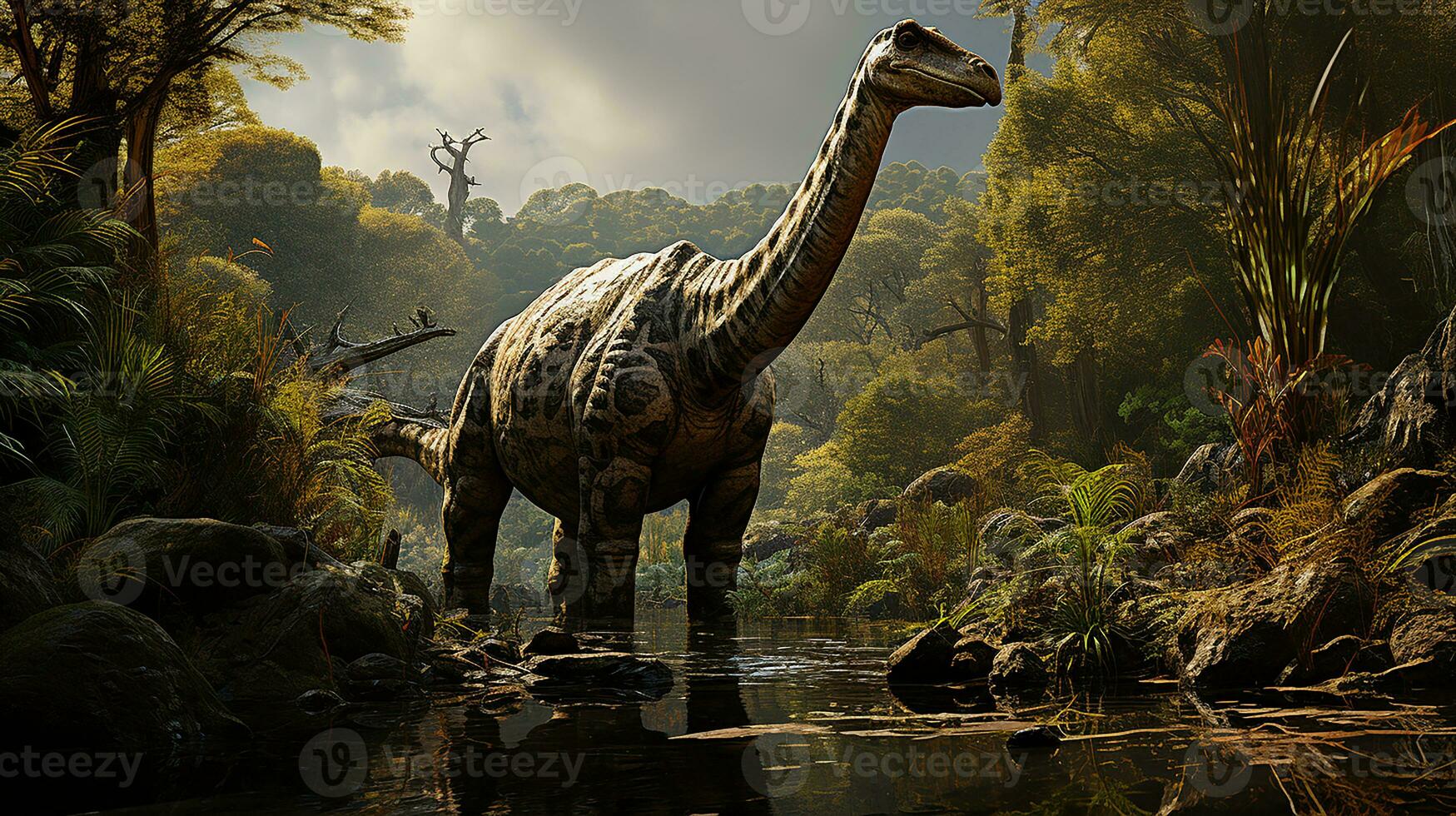 retrato de un dinosaurio, ai generado foto