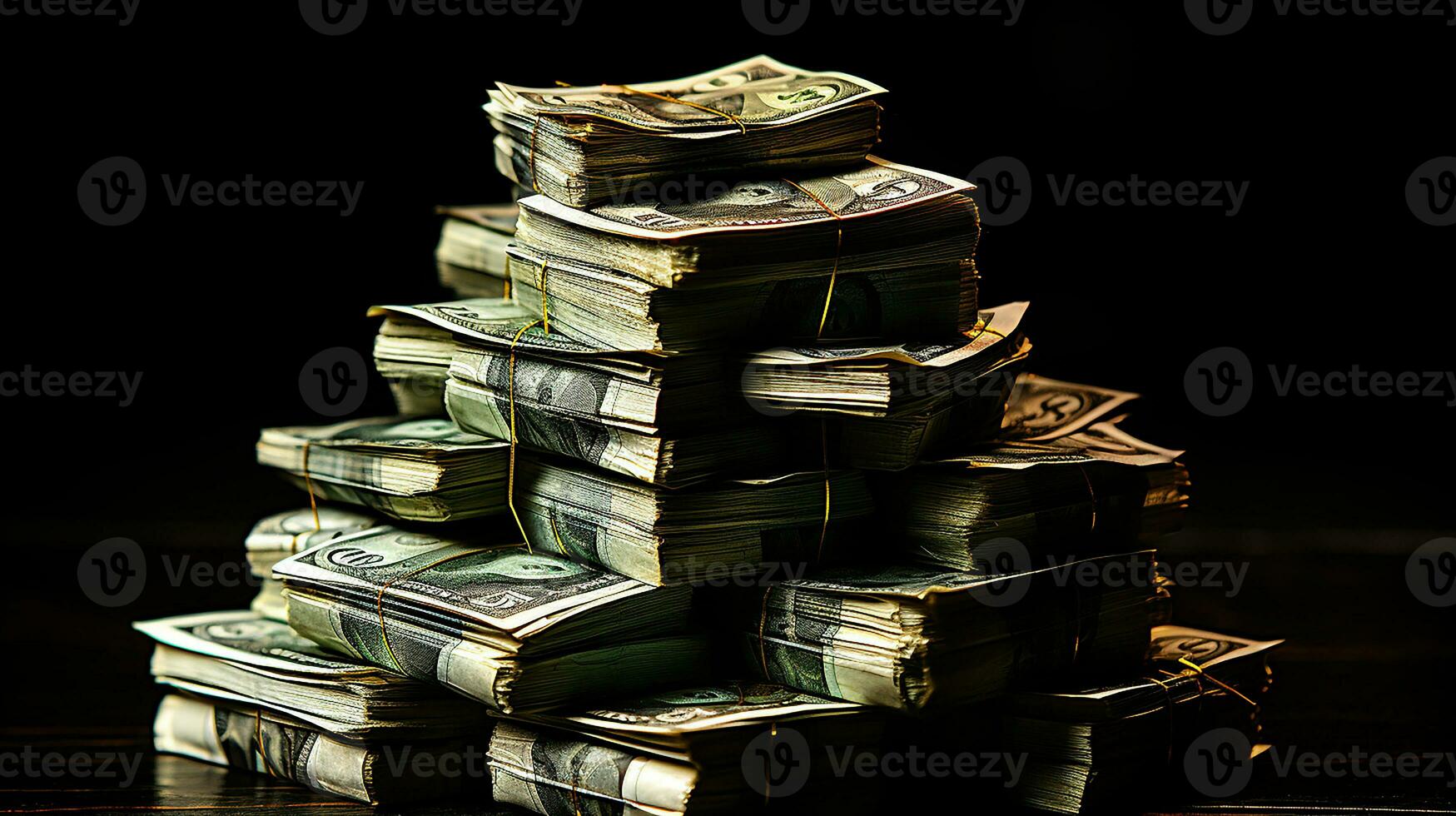 AI Generated, Stack of money on the table, concept background photo