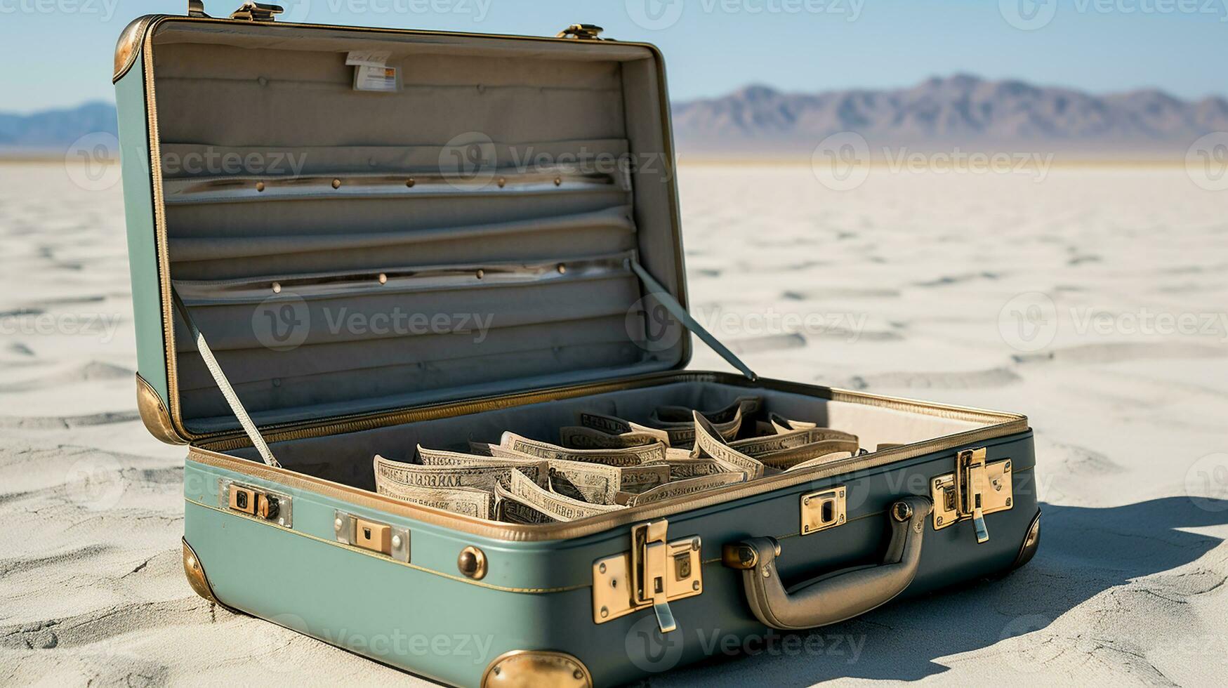 Old suitcase, financial concept background, AI Generated photo