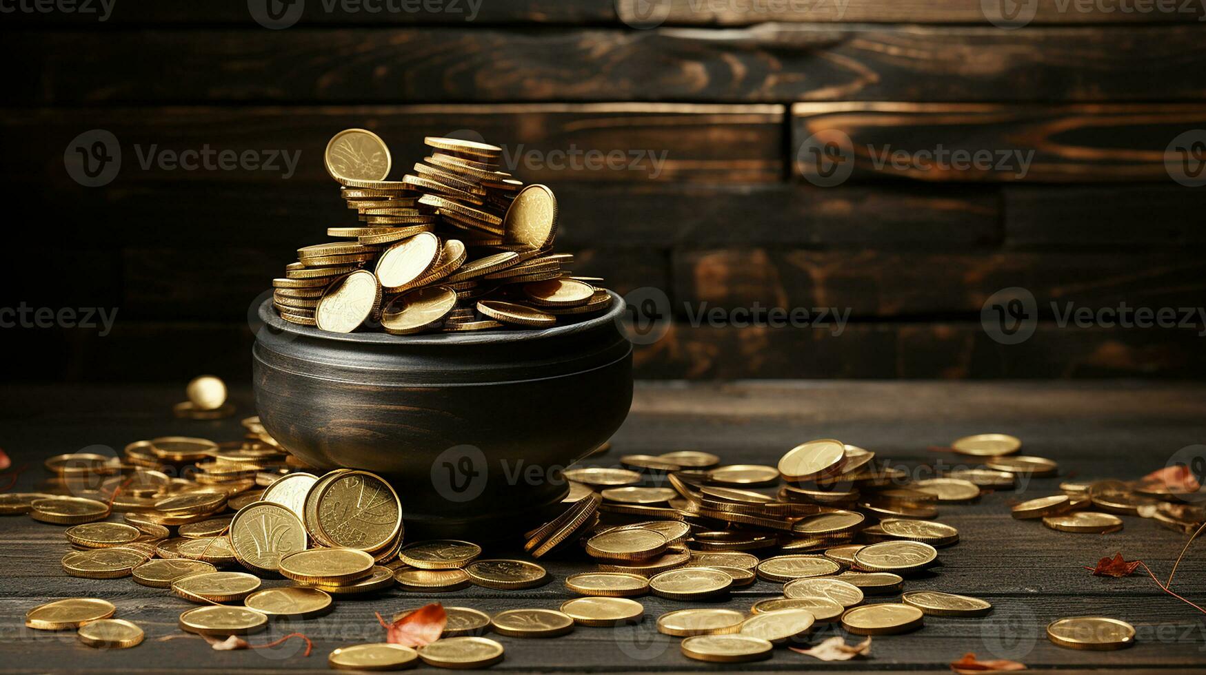 AI Generated, Stack of coins on the table photo