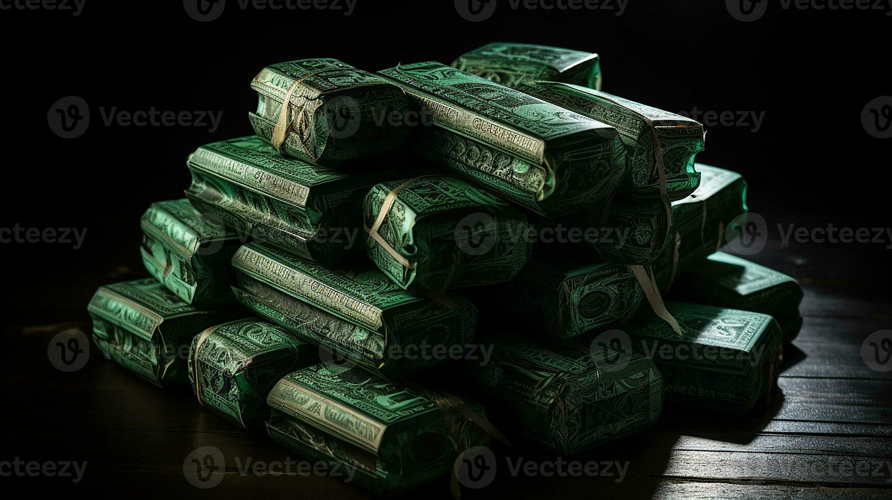 AI Generated, Stack of money on the table, concept background photo