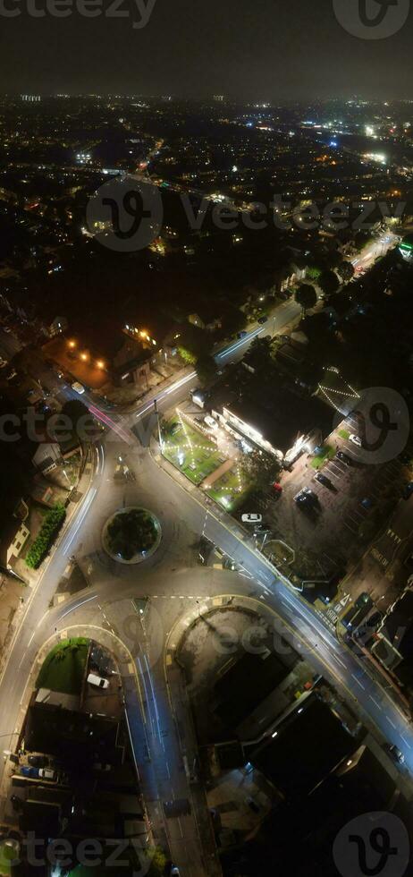 High Angle View of Luton City of England During Night. Drone's Camera footage Was Captured on Early Night on October 12th, 2023 photo
