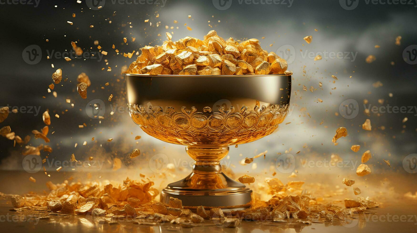 Gold pieces in the winner trophy, AI Generated photo