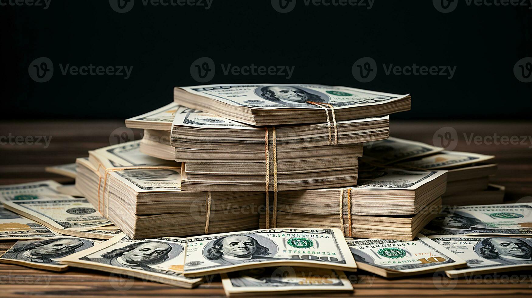 Stack of money on the table, concept background, AI Generated photo