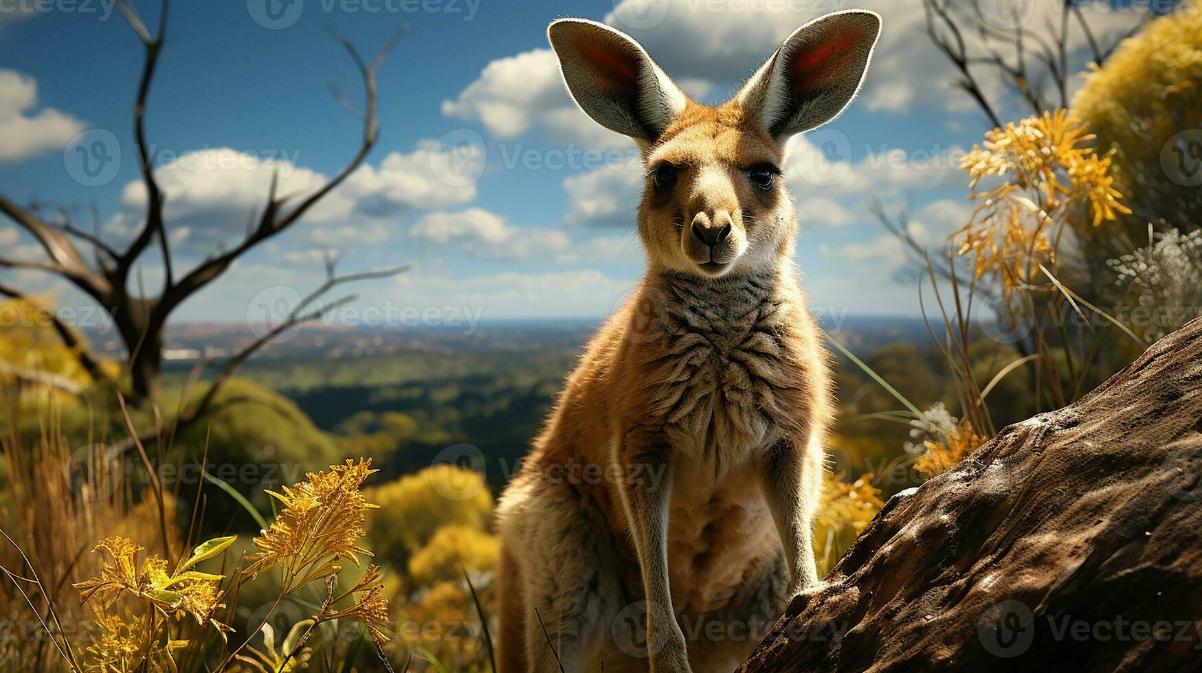 Kangaroo in the brown grass, AI Generated photo