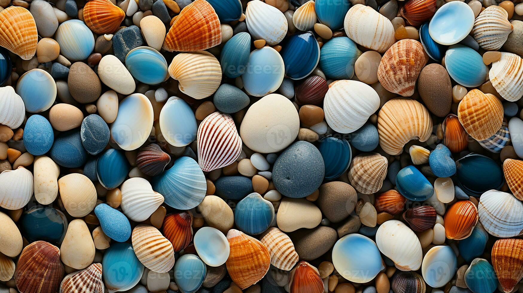 Seashells on the beach sand background, AI Generated photo