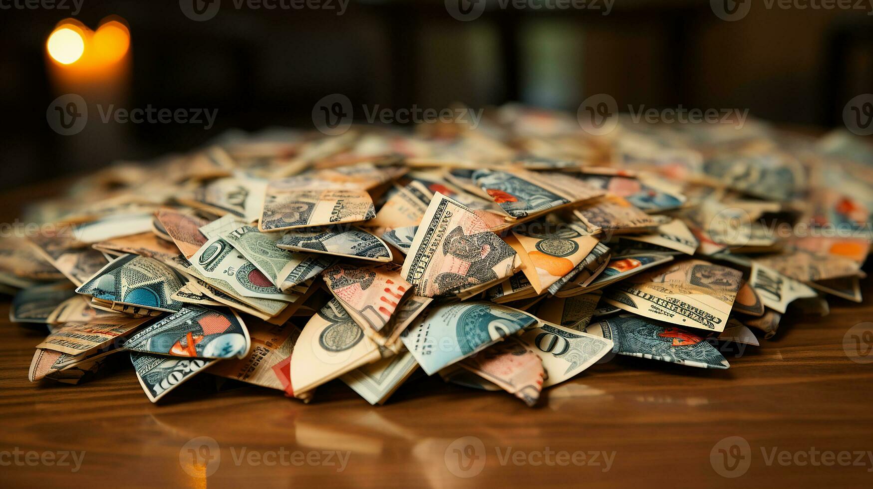 AI Generated, Banknotes are scattered on the table photo