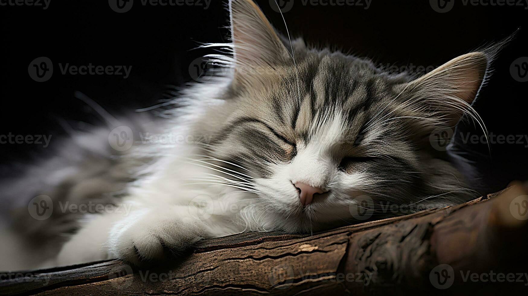 Hibernating cat picture, cute pet animal background image, AI Generated photo