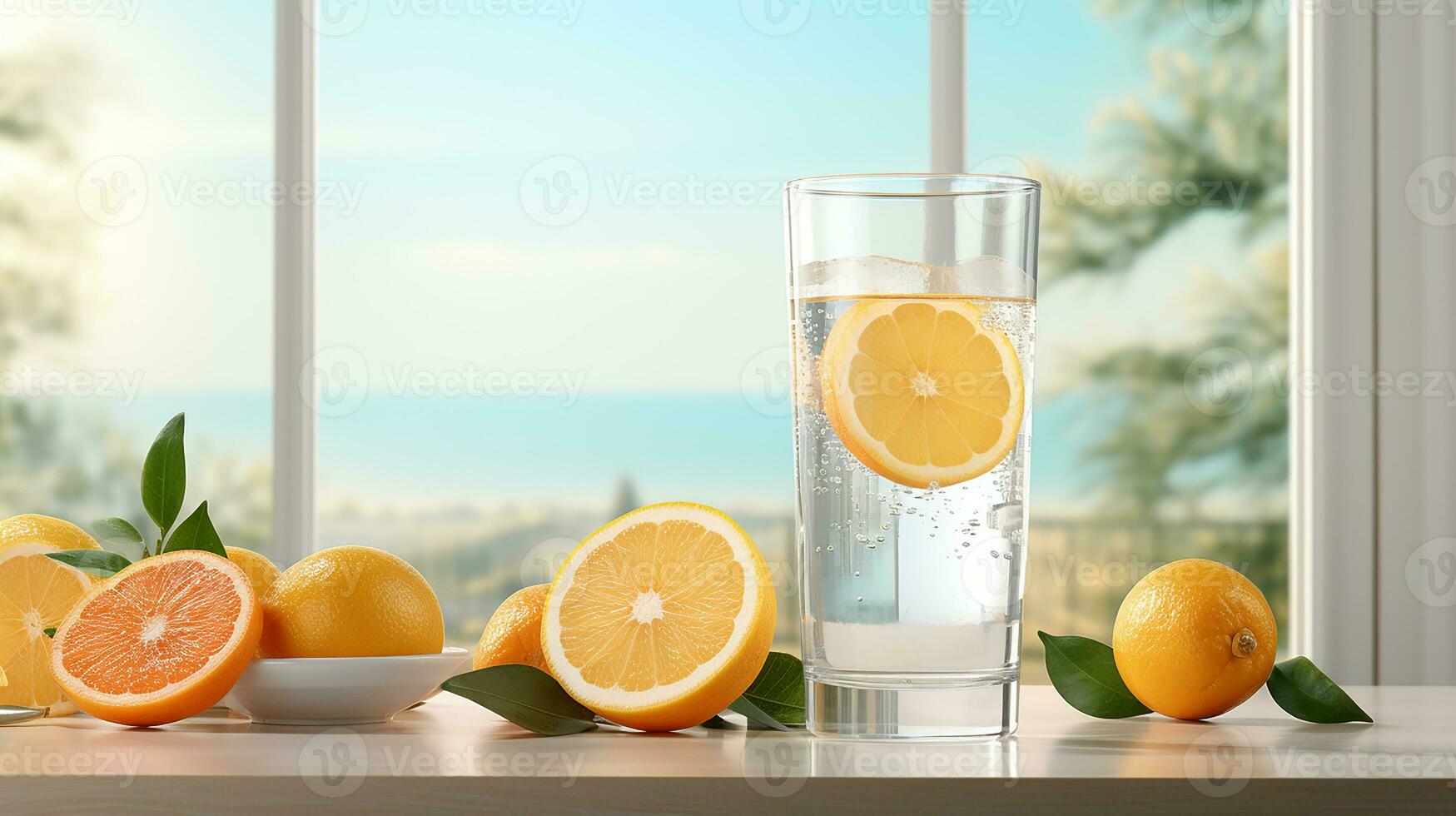 Fresh lemonade with lime and mint, AI Generated photo