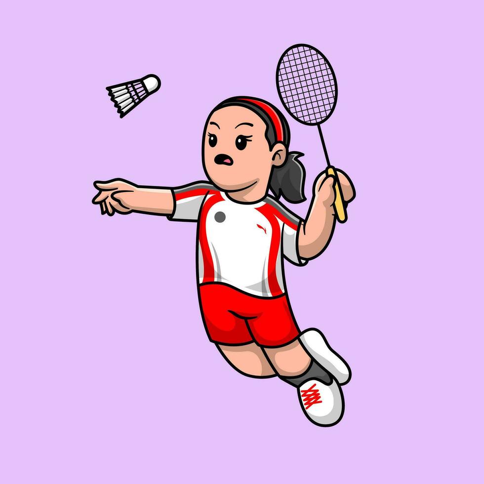 linda niña jugando bádminton dibujos animados vector icono ilustración. personas deporte icono concepto aislado prima vector. plano dibujos animados estilo