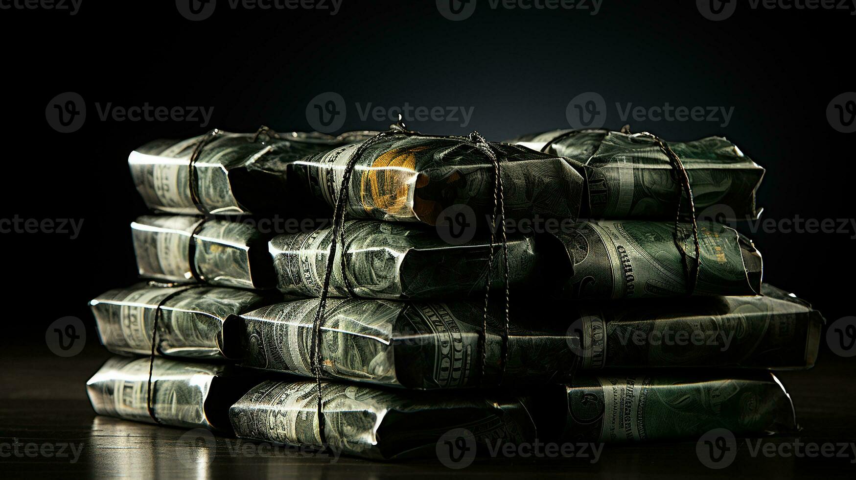 AI Generated, Stack of money on the table, concept background photo