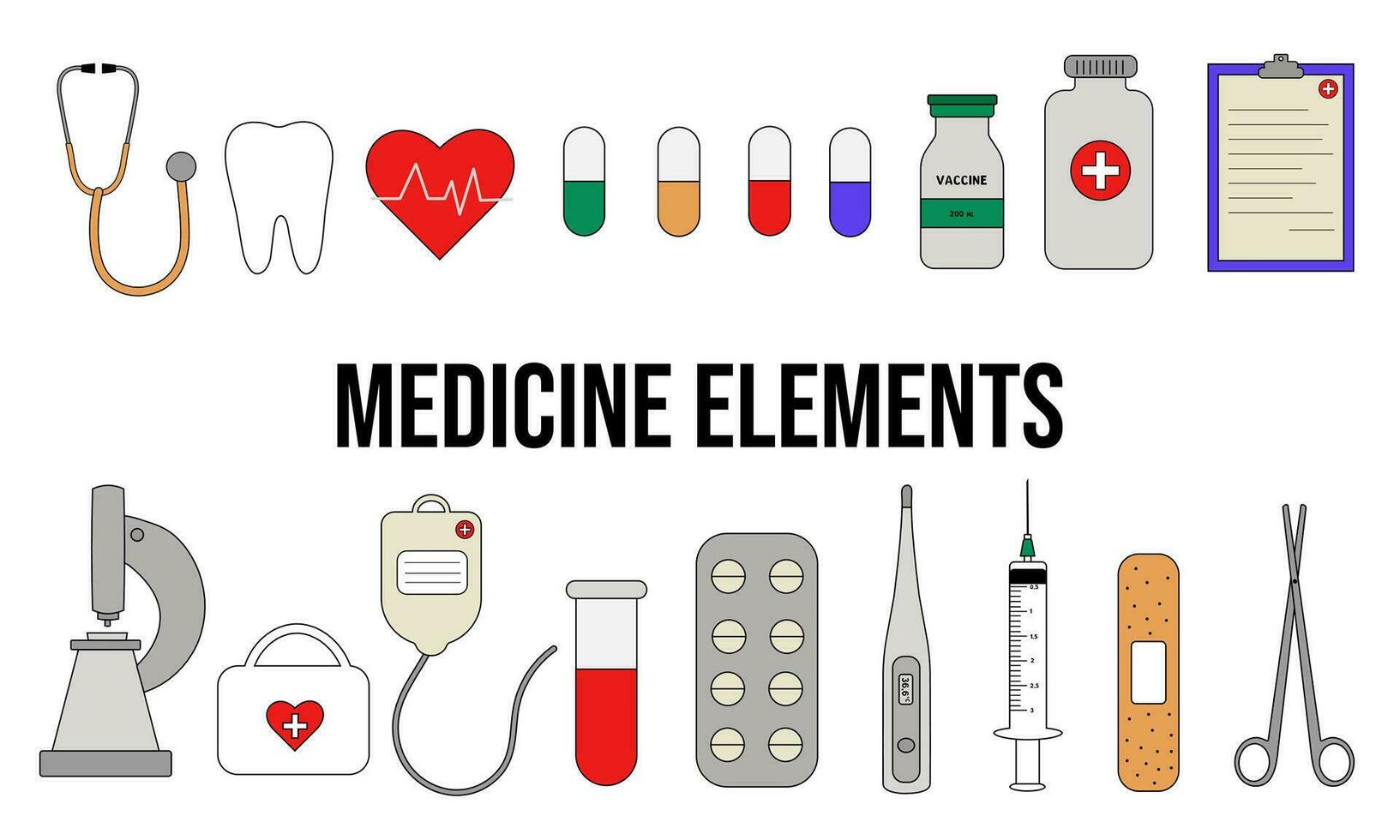 conjunto de editable de colores médico elementos, multicolor médico íconos vector