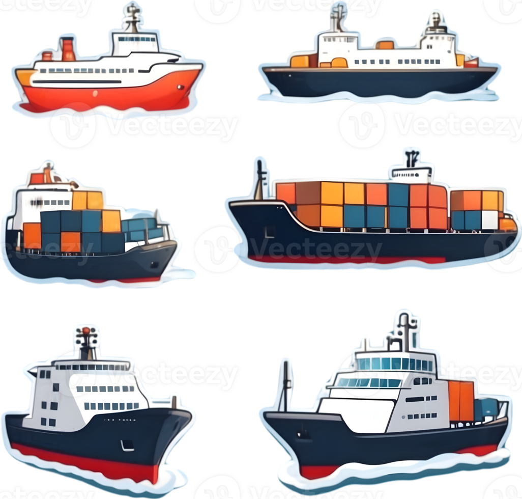 vector illustration of cargo ships on the ocean ai generative png