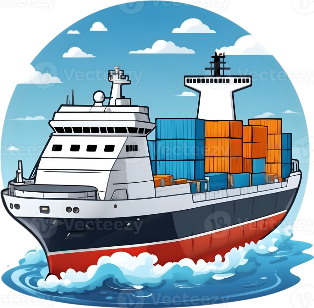 cartoon ship with cargo containers on it, ai generative png