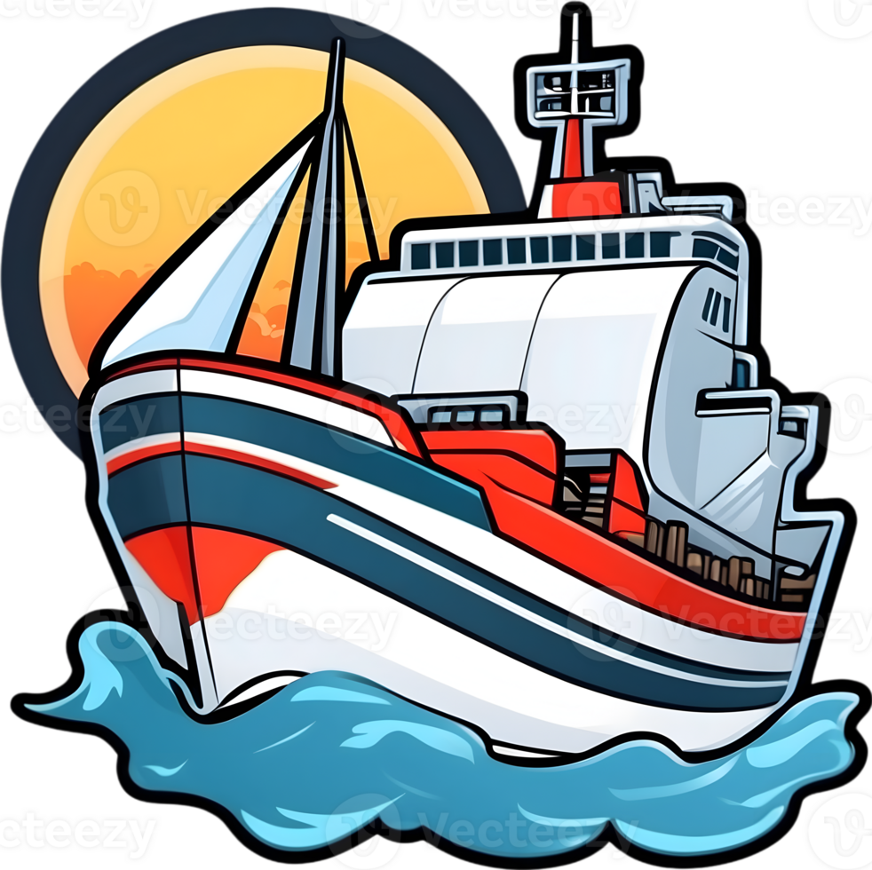 cartoon ship with cargo containers on it, ai generative png