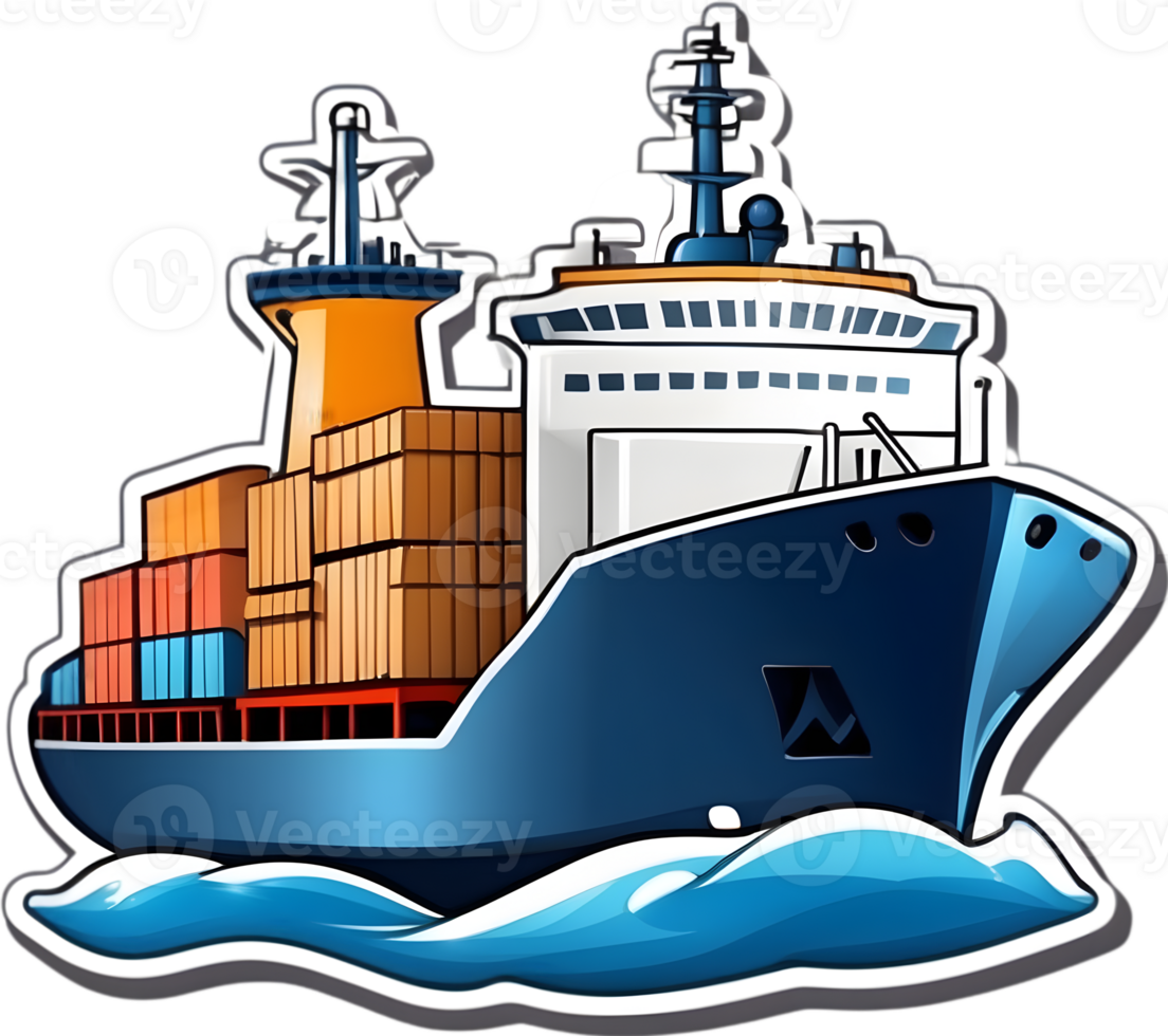 cartoon ship with cargo containers on it, ai generative png