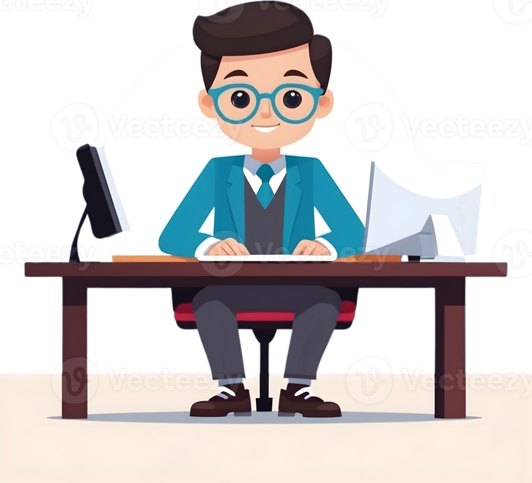 cartoon businessman working at his desk, ai generative png