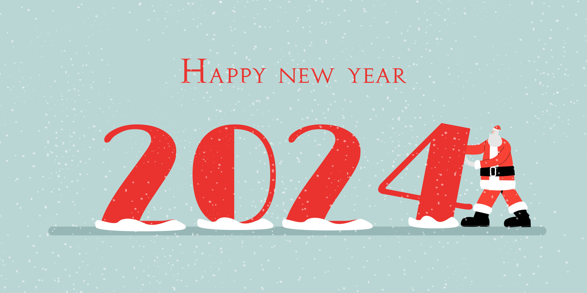 2023 End, 2024 new year, concept banner. Santa Claus building a number
