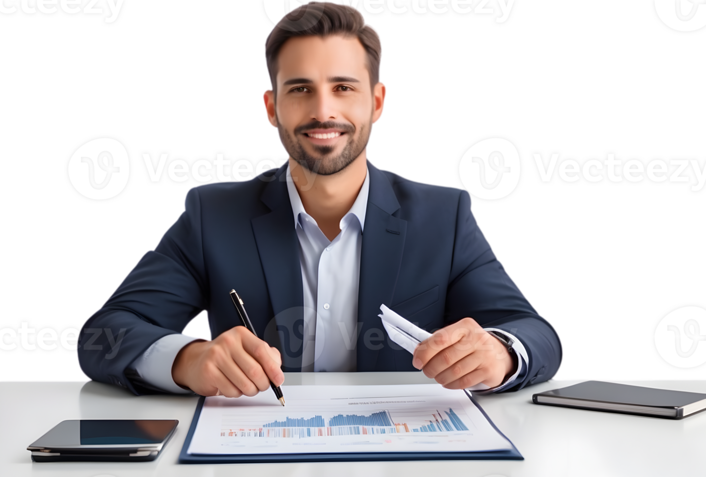 businessman pointing at a document on a table, ai generative png