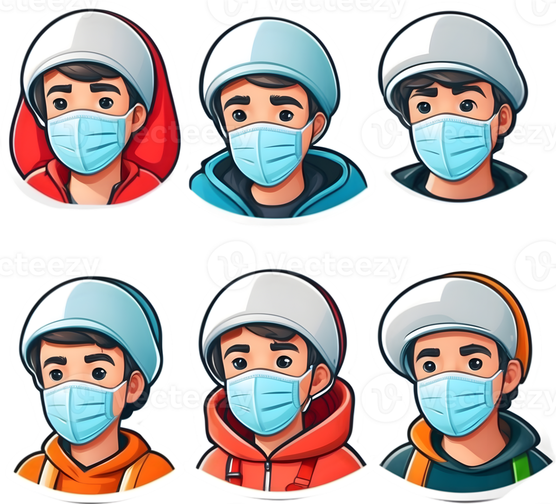 cartoon people wearing masks and face masks ai generative png