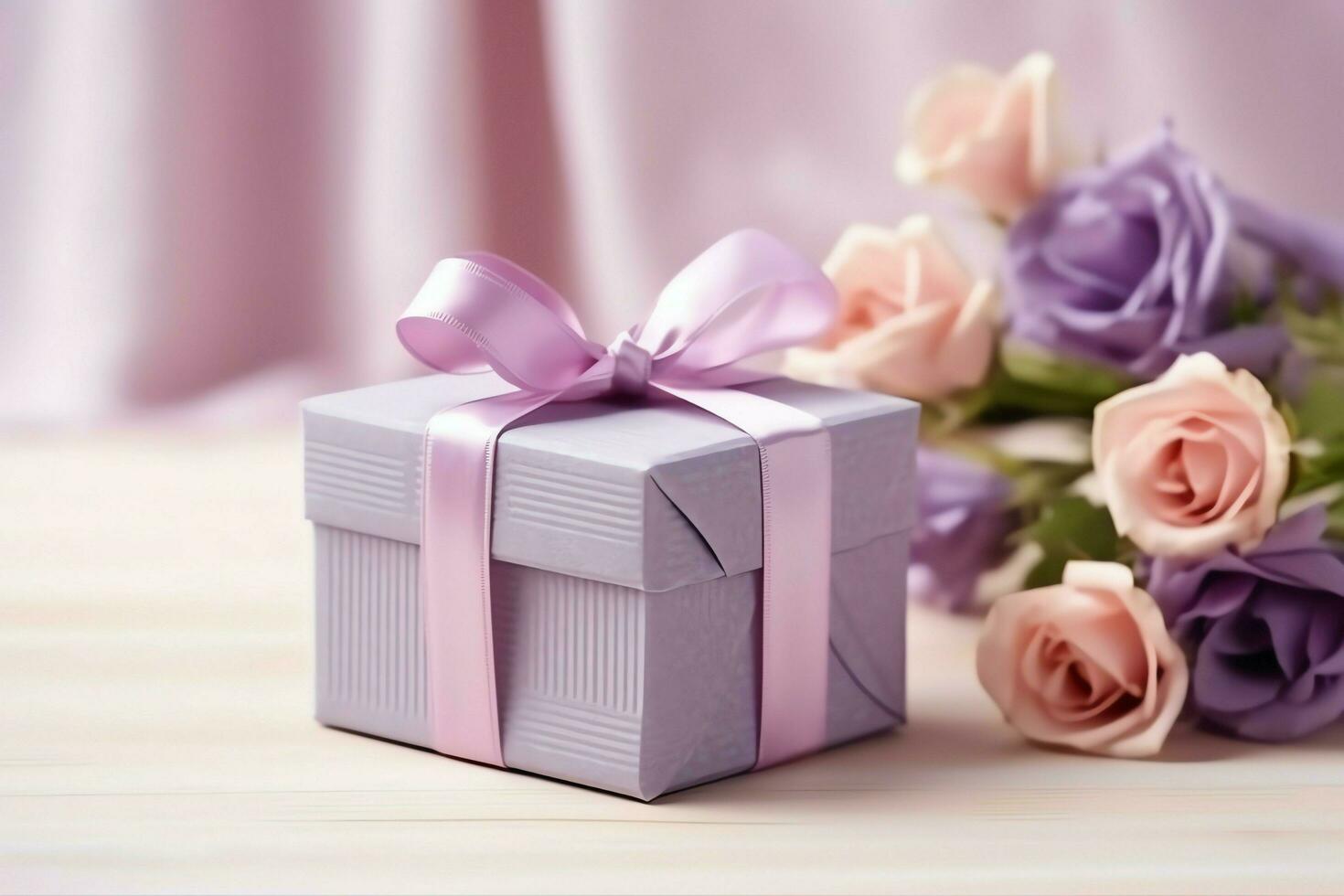 Colorful gift boxes present with ribbon and bow. For birthday, christmas gift or valentine occasions concept by AI Generated photo