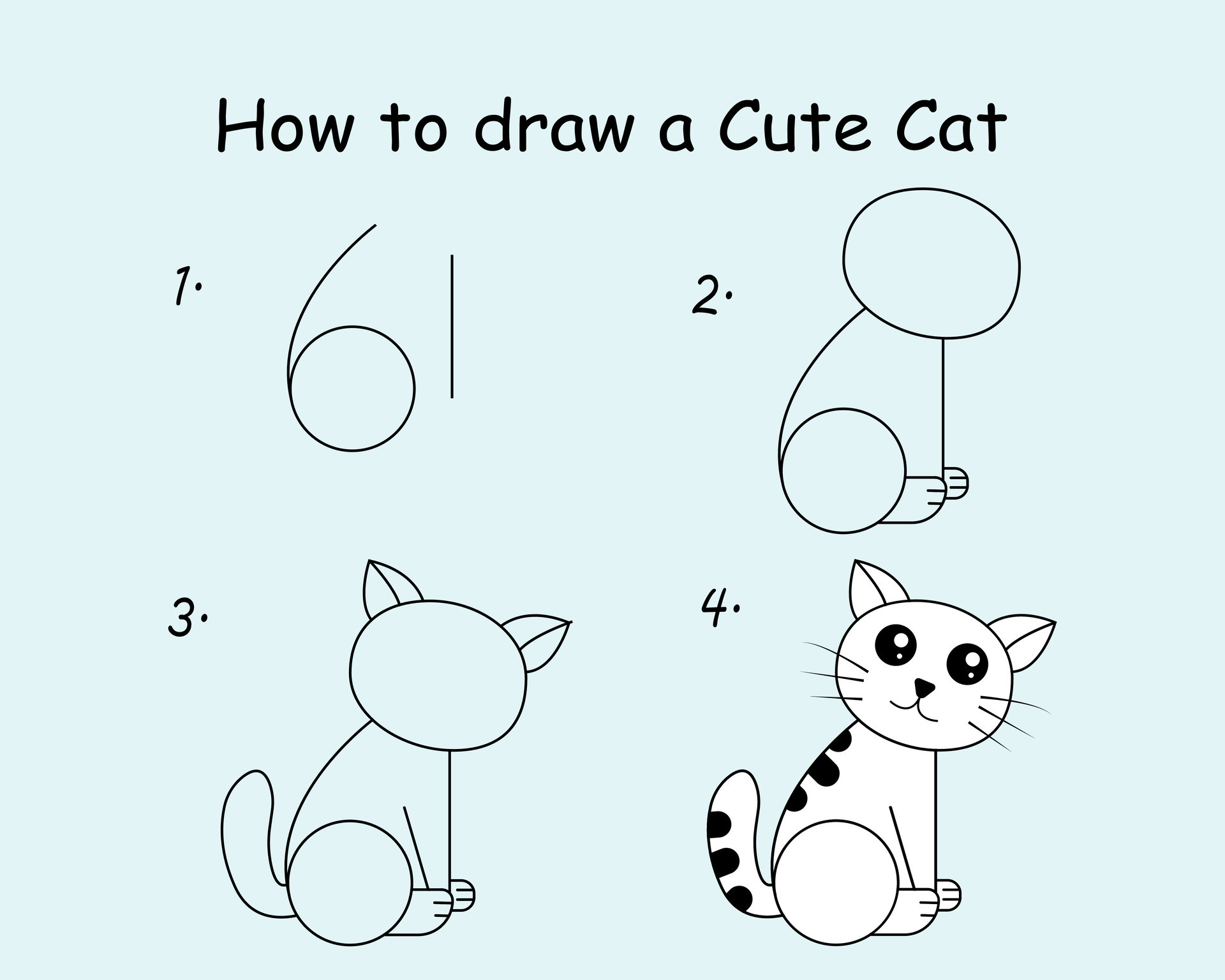 Step to step draw a Cute Cat. Good for drawing child kid illustration.  Vector illustration 33521520 Vector Art at Vecteezy