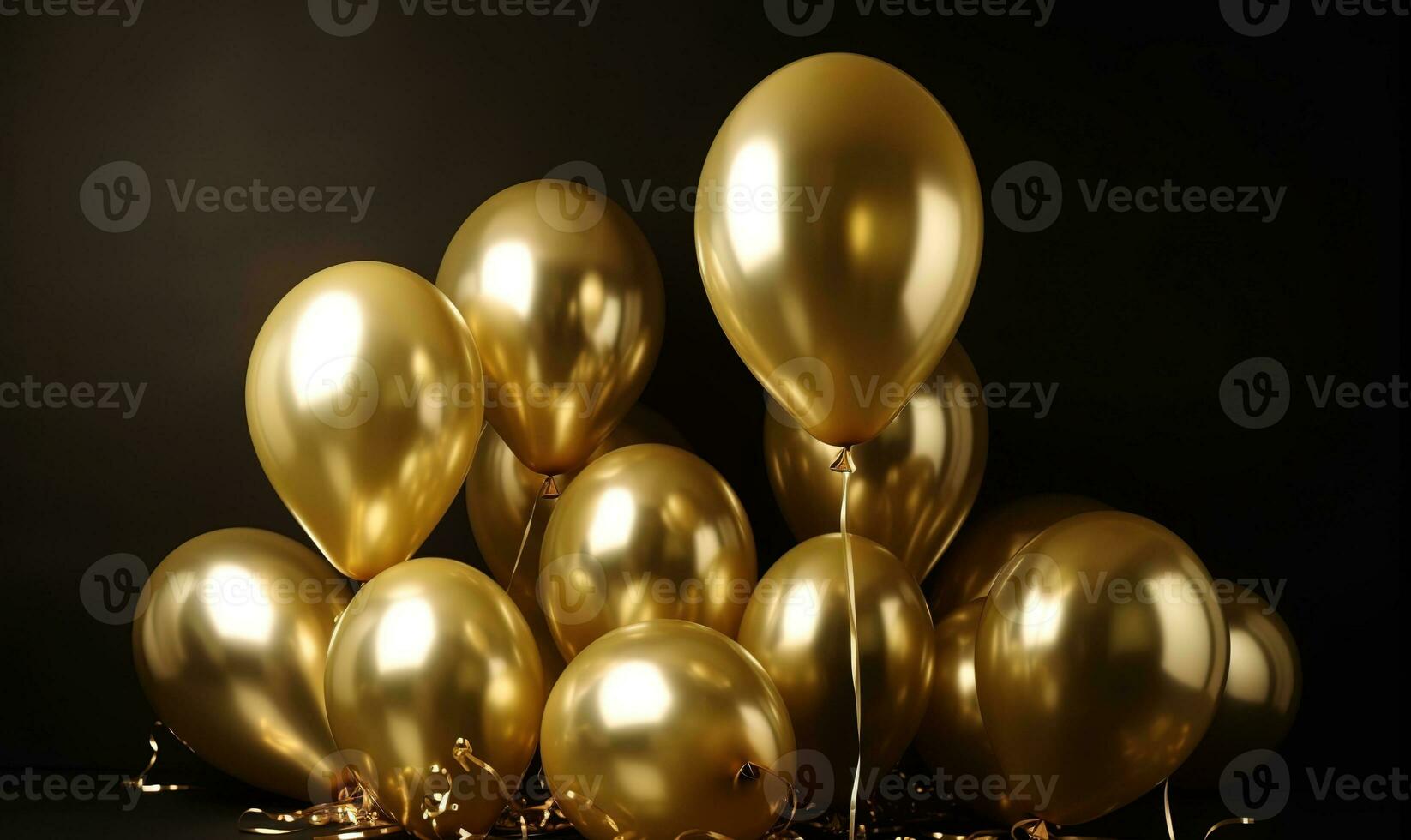 gold foil balloons on black background photo