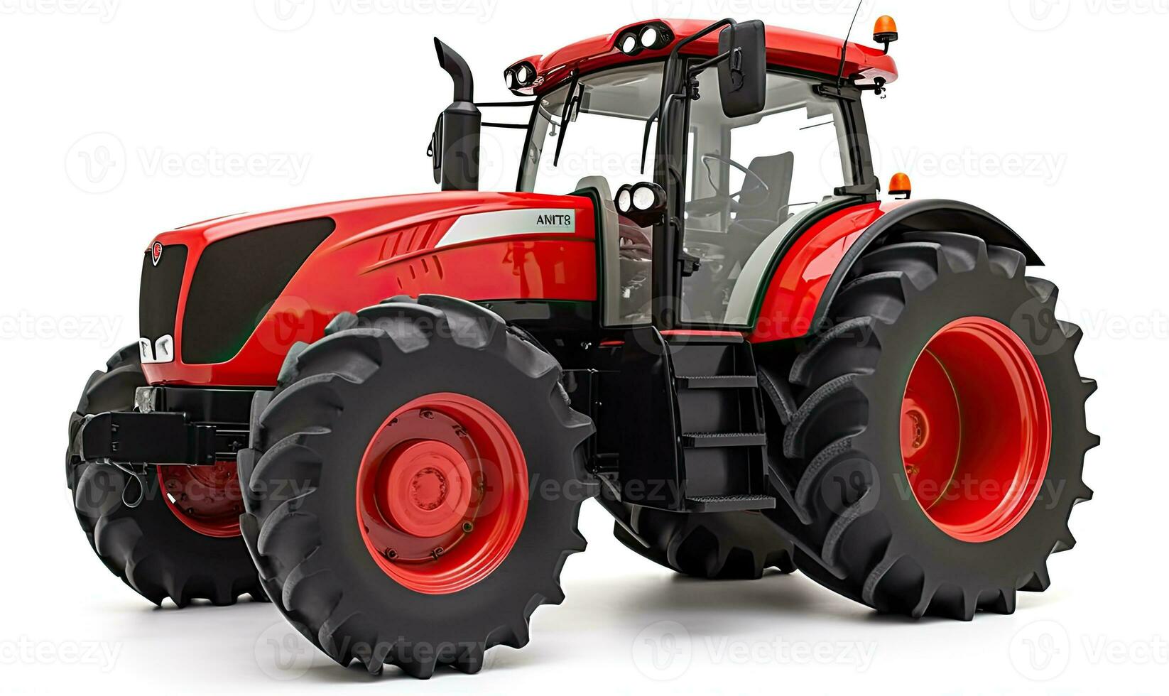Contemporary red farm tractor isolated on white background. Creating using generative AI tools photo