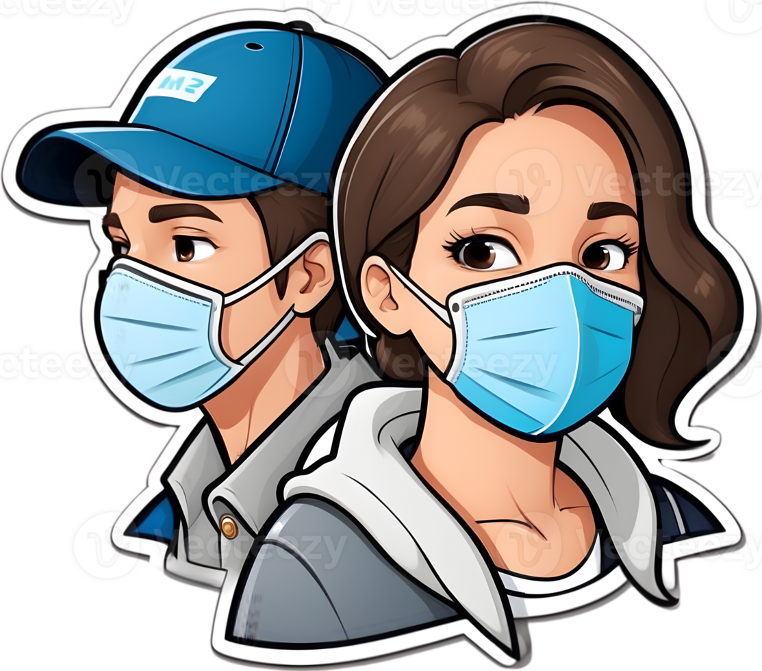 cartoon people wearing masks and face masks ai generative png