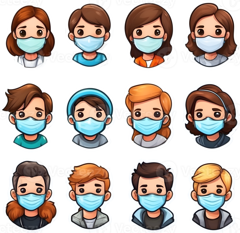 cartoon people wearing masks and face masks ai generative png