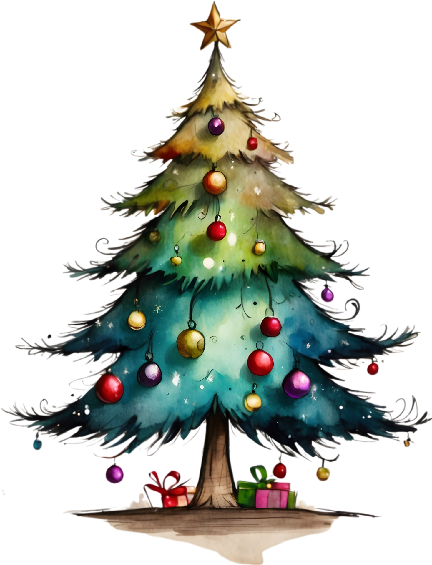 christmas tree with ornaments and stars on it, ai generative 33521668 PNG