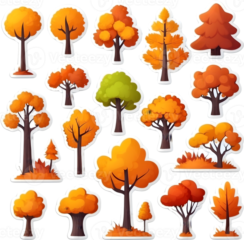 autumn trees and leaves pattern ai generative png