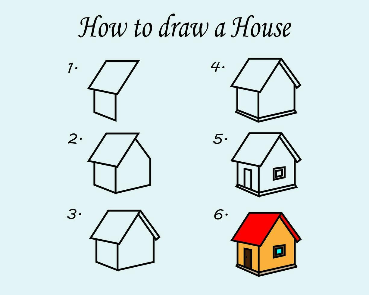 step to step draw a House. Good for drawing child kid illustration. Vector illustration