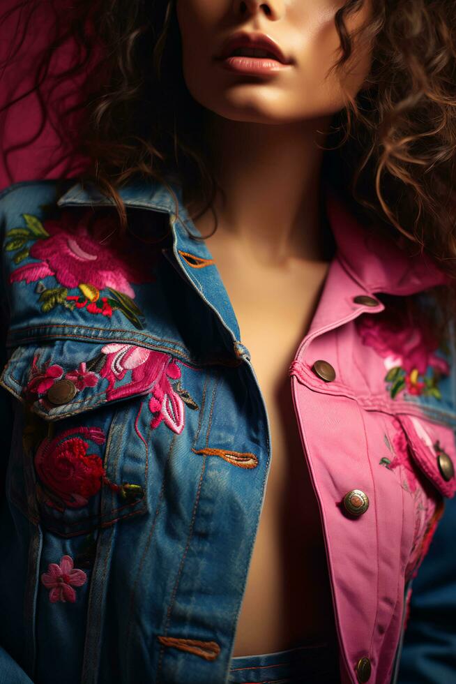 Woman's Pink Palette Denim Fashion Style - AI generated photo