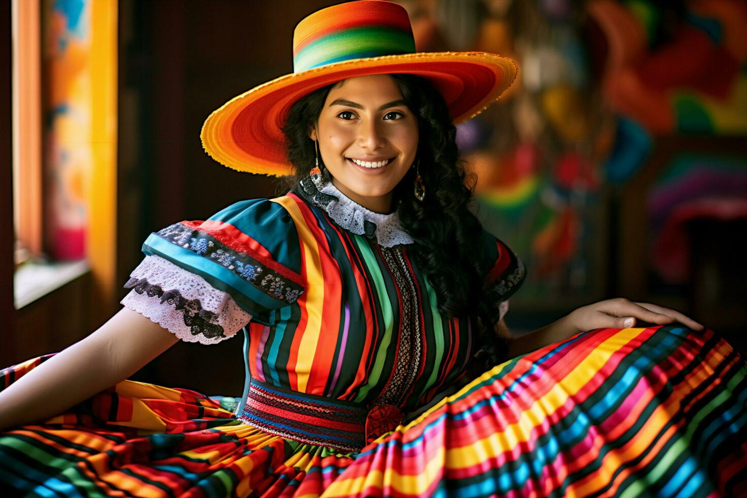 tradicion y alegría florecer en un vistoso Hispano bandera - ai generado foto