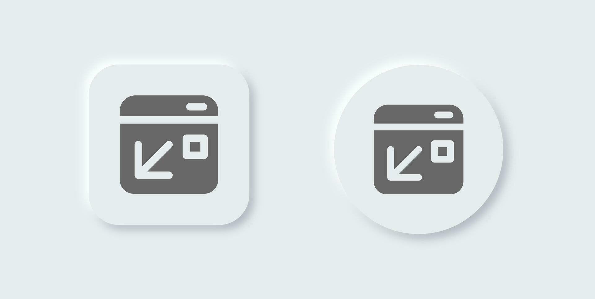 Minimize solid icon in neomorphic design style. Screen size signs vector illustration.