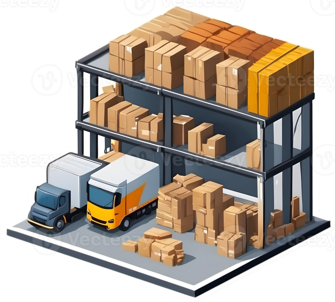warehouse warehouse with shelves and boxes, ai generative png