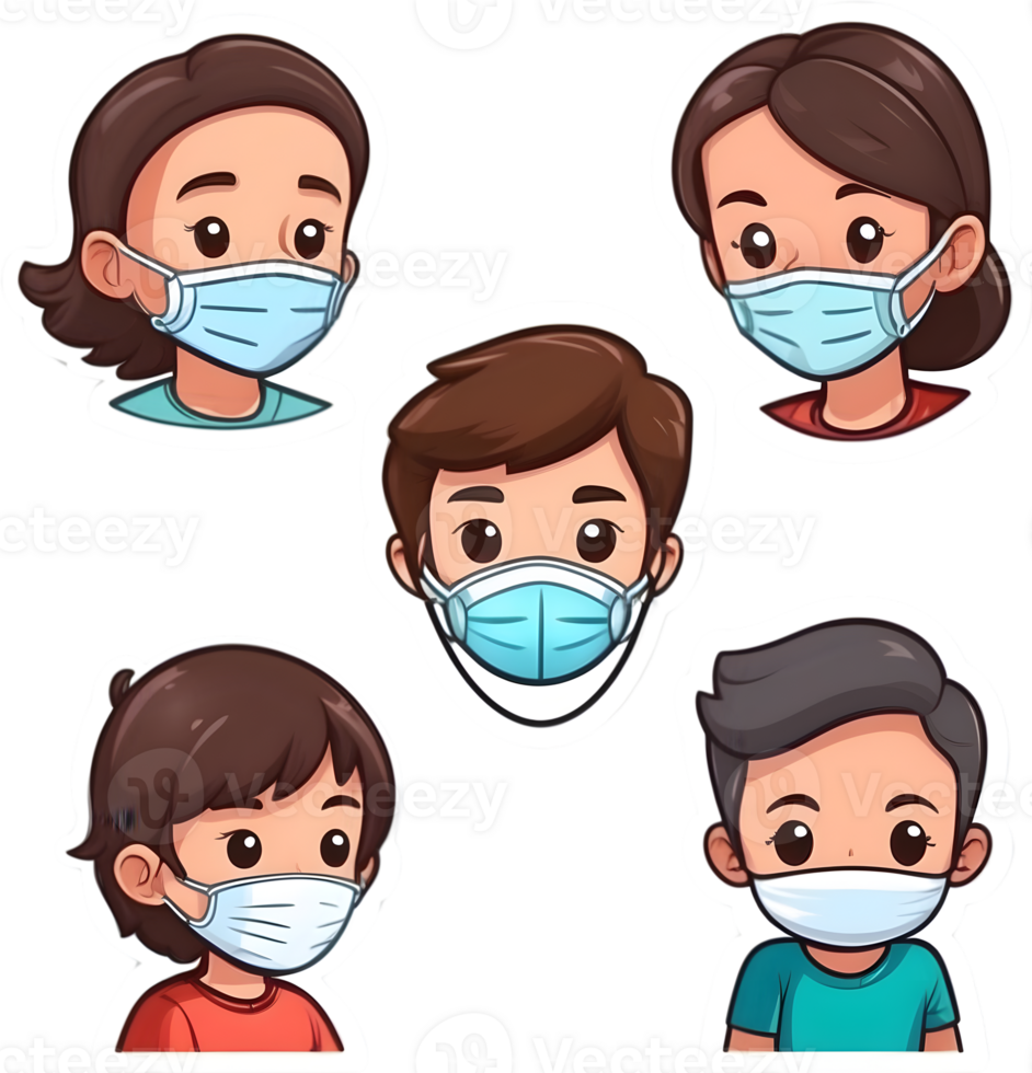 cartoon people wearing masks and face masks ai generative png