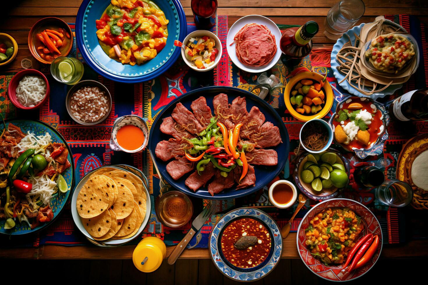 Vibrant Hispanic Heritage Family Celebration with Delicious Food - AI generated photo