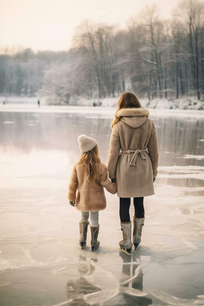 invierno familia excursiones - ai generado foto