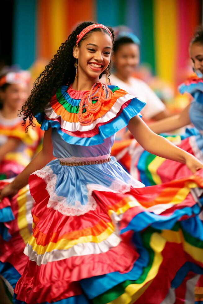 vibrante Hispano patrimonio bandera celebrando tradicion y alegría - ai generado foto