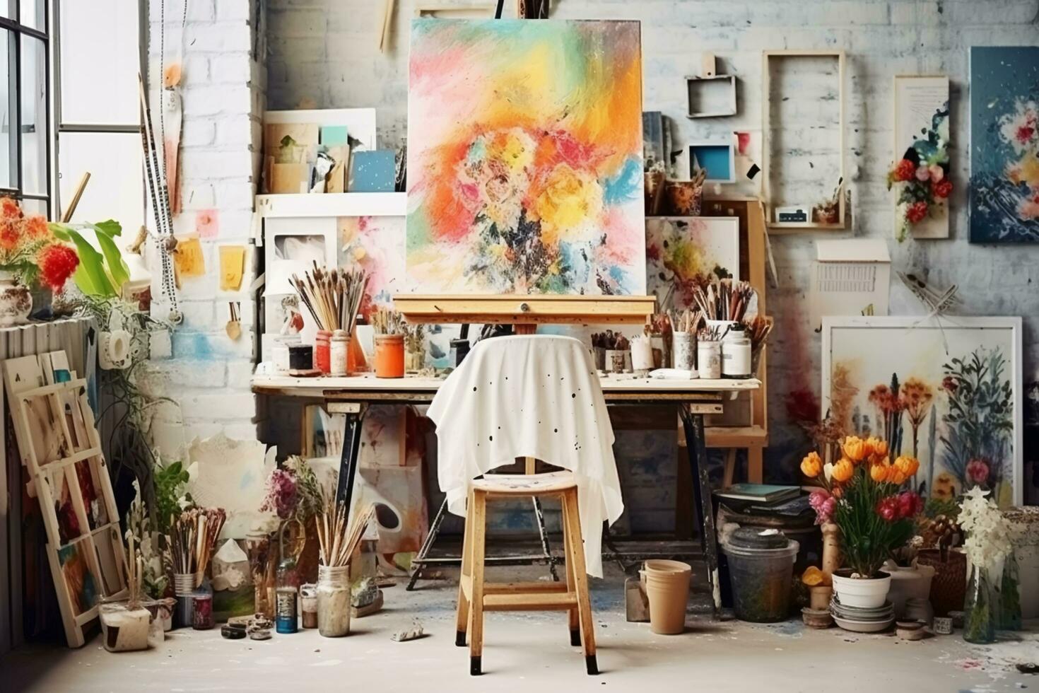 Comfortable Creativity - Beautiful Home Workspace - AI generated photo