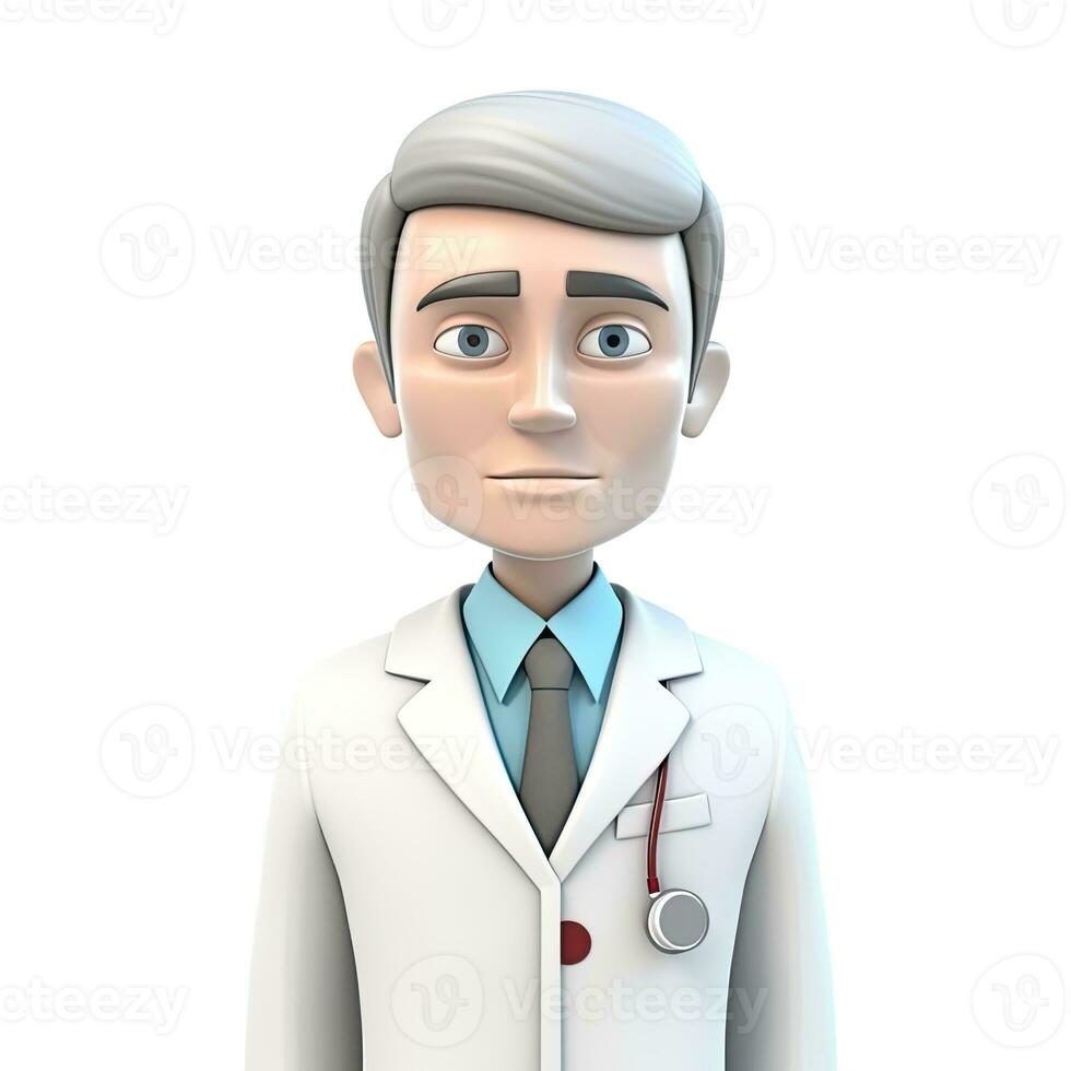 cartoon plasticine 3d avatar online doctor aged guy isolated on white background photo
