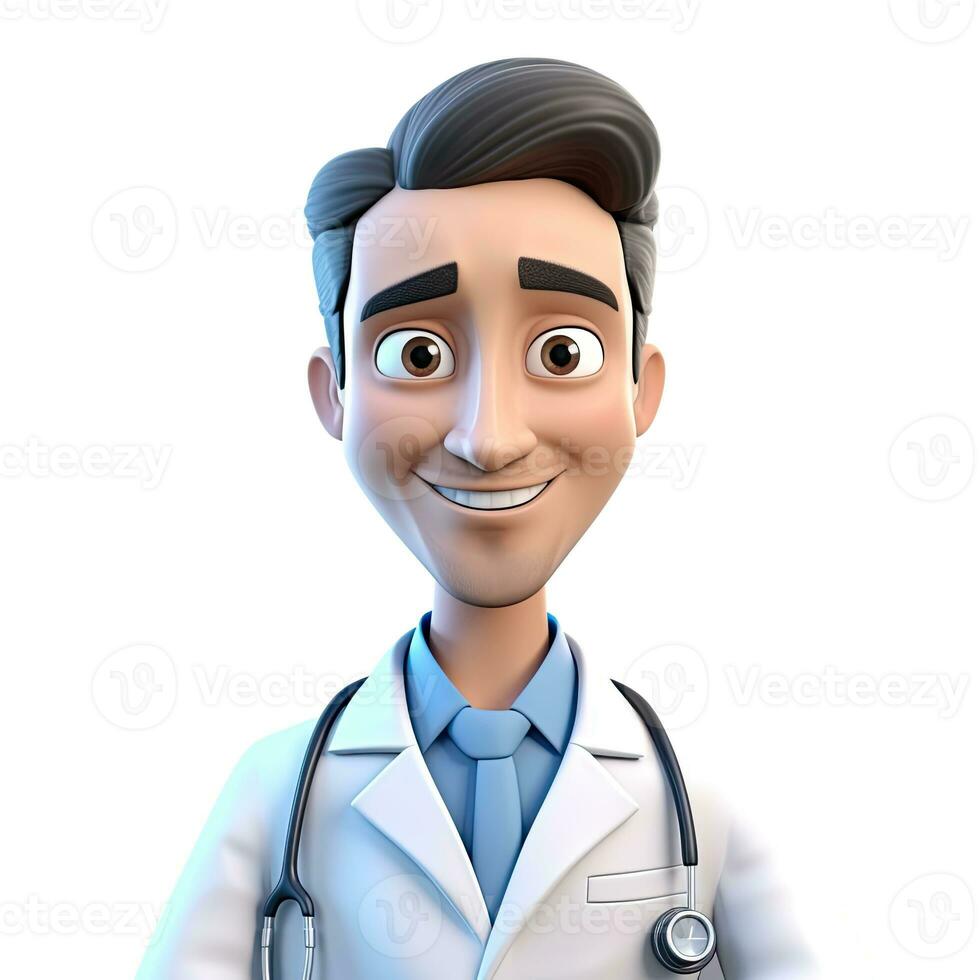 cartoon plasticine 3d avatar online doctor guy isolated on white background photo