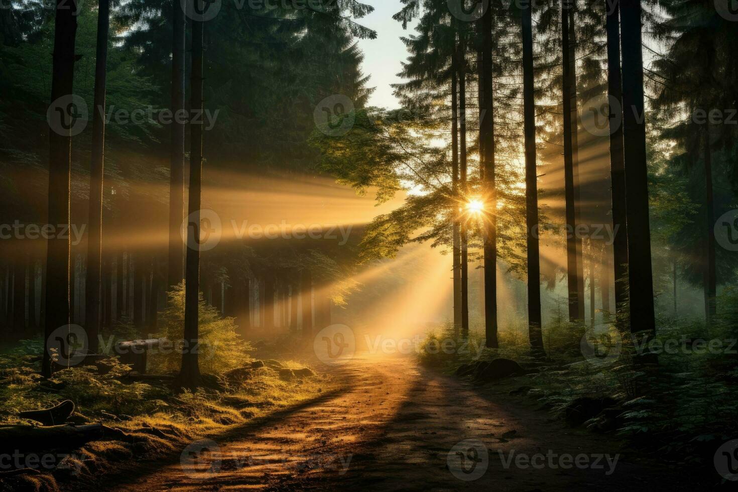 early morning forest of maple trees AI Generated photo
