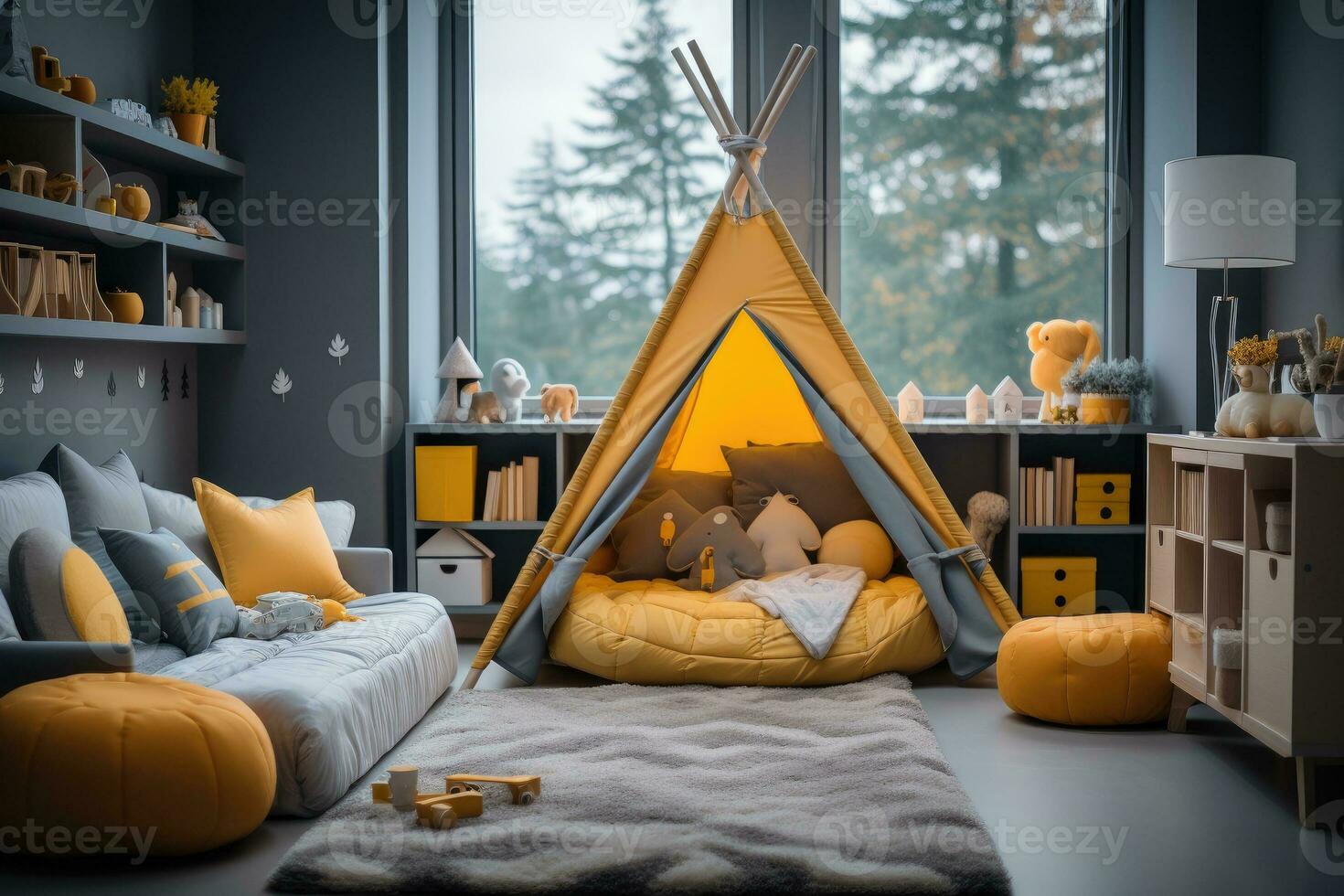 nursery room in kids room at home morning view professional advertising photography AI Generative photo