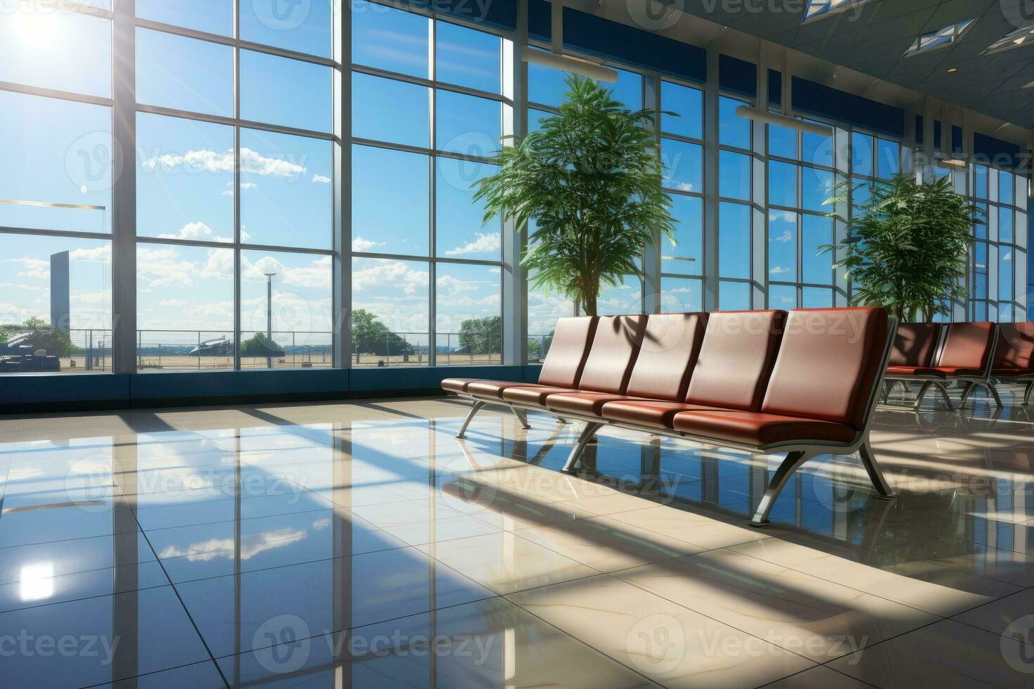 esperando habitación a el aeropuerto con el grande ventana ai generado foto